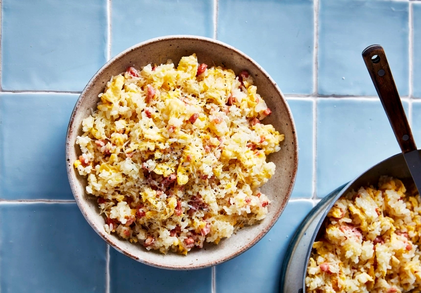 Adam Liaw’s “carbonara” fried rice
