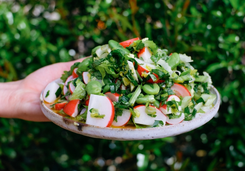 Very Good Falafel’s celery, mint and broadbean salad
