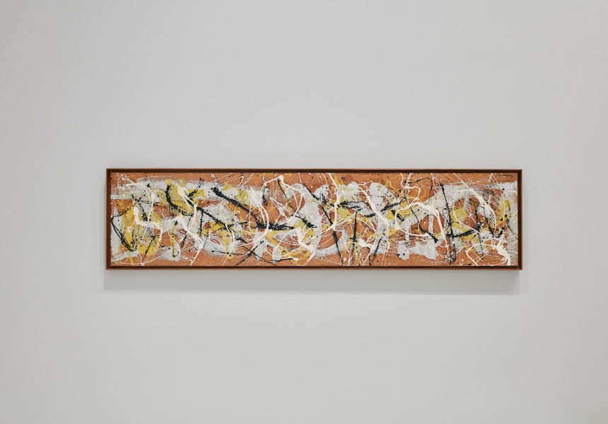 Exhibition image of MoMA at NGV:  130 Years of Modern and Contemporary Art, 2018 on display at  NGV  International from 9 June – 7 October

Jackson  PollockAmerican  1912–56Number  7,  19501950oil,  enamel,and  aluminium  paint  on  canvas58.5  x  268.6  cmThe  Museum  of  Modern  Art,  New  YorkGift  of  Sylvia  Slifka  in  honor  of  William  Rubin,  1993©  Pollock-Krasner  Foundation  /  ARS.  Licensed  by  Copyright  Agency,  2018
