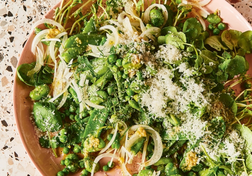 Alice Zaslavsky’s spring salad with parmesan vinaigrette
