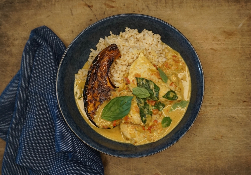 Two Good Co’s Snapper Curry With Brown Rice and Pumpkin
