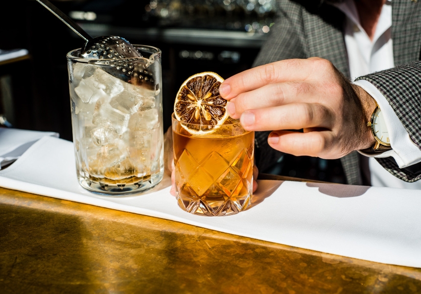 Garnish with a dehydrated lemon wheel or a twist of orange peel
