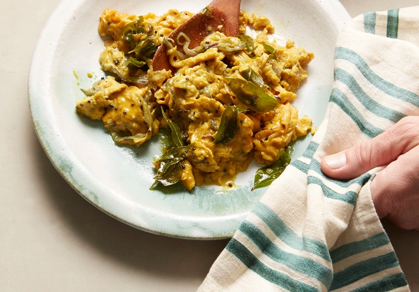 O Tama Carey’s turmeric and curry leaf scrambled eggs
