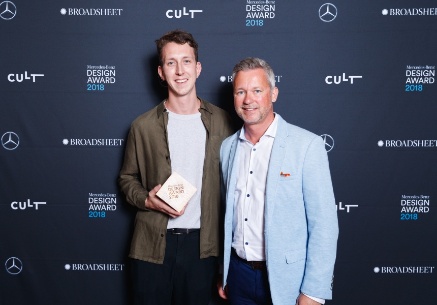 Mercedes-Benz Design Award 2018 winner Zachary Hanna and judge André Dutkowski
