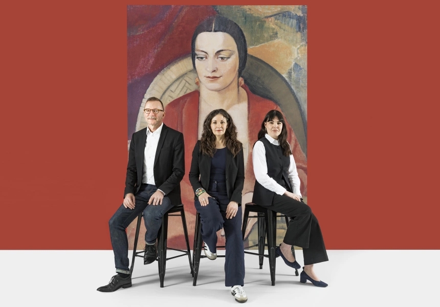 Wayne Tunnicliffe, Head of Australian Art, Art Gallery of
New South Wales, Tracey Lock, Curator of
Australian Art,
Art Gallery of South Australia, and Elle Freak, Associate
Curator of Australian Art, Art Gallery of South Australia,
with an image of Grace Crowley,
Miss Gwen Ridley,
1930
