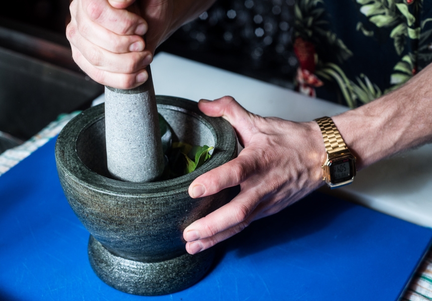 Prepare the kaffir lime-infused Ketel One Vodka
