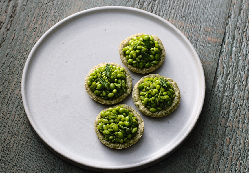 Raw pea and lemon aspen tart
