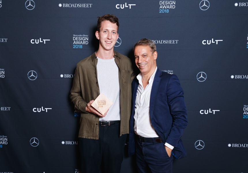 Mercedes-Benz Design Award 2018 winner Zachary Hanna and judge Richard Munao
