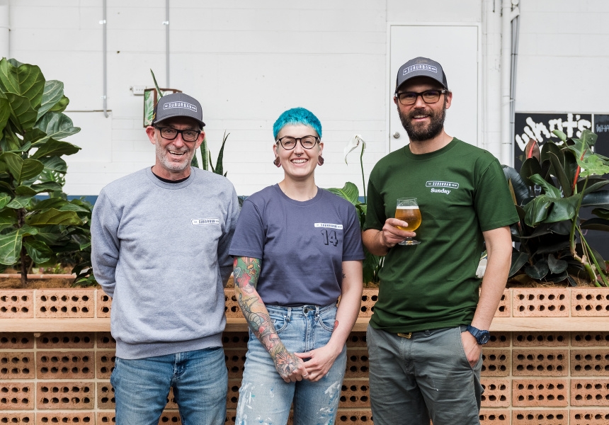 Left to right: Pete Bradley, Imogen Lymbery, Tony Dichiera at The Suburban Brew
