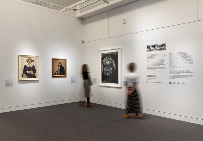 Installation view of Know My Name: Australian Women Artists, Mornington Peninsual Regional Gallery, 2023, Know My Name: Australian Women Artists is a National Gallery Touring Exhibition supported by the Australian Government through Visions of Australia
