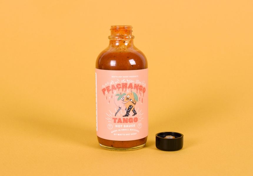 Mat's Hot Shop's housemade Peachango Tango sauce
