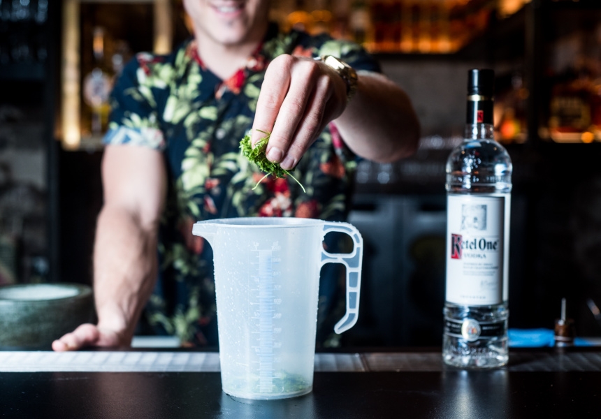 Prepare the kaffir lime-infused Ketel One Vodka
