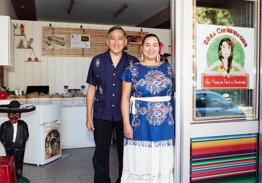 Roasa's dad Julio and Rosa Cienfuegos at her Sydney Tamaleria 
