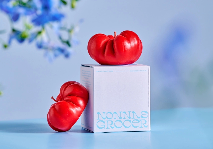 Tomato candle from Nonna's Grocer
