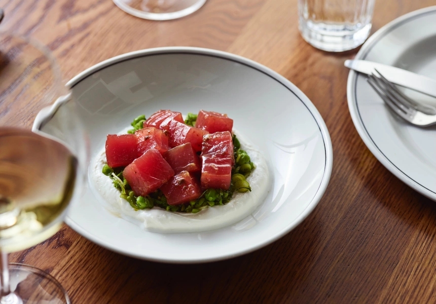 Cumulus Inc’s tuna tartare with crushed peas and goat’s curd
