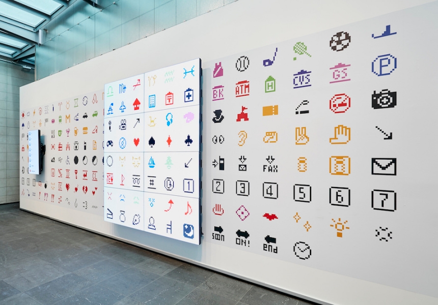 Exhibition image of MoMA at NGV:  130 Years of Modern and Contemporary Art, 2018 on display at  NGV  International from 9 June – 7 October

Shigetaka  Kurita  et  al.Japanese  born  1972NTT  DOCOMO,  Inc.  Japan(manufacturer)Japanese  est.  1991  Emoji  1998–99digital  image  The  Museum  of  Modern  Art,  New  YorkGift  of  NTT  DOCOMO,  Inc.,  2016©  NTT  DOCOMO,  Inc.
