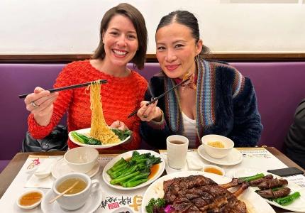 <p>Sofia Levin and Poh Ling Yeow at Kam's Roast Goose</p>
