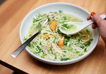 <p>Emma McCaskill’s roast chicken noodle soup</p>
