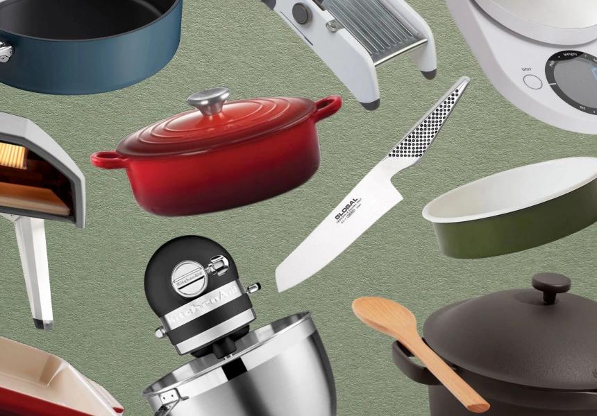 <p>L-R Joseph Joseph, Ooni, Le Creuset, Kitchenaid, Myer, Kitchen Warehouse, RJ Living, Our Place</p>
